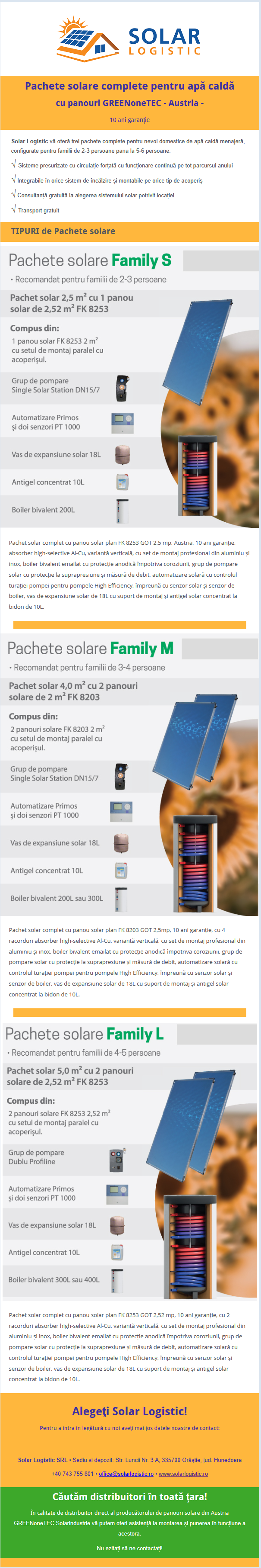 Pachete solare complete pentru apa calda cu panouri GREENoneTEC Austria - 10 ani garantie
